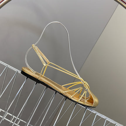 CELINE 26S TRIOMPHE LACE UP ANKLE STRAP FLAT SANDALS IN GOLD CALFSKIN