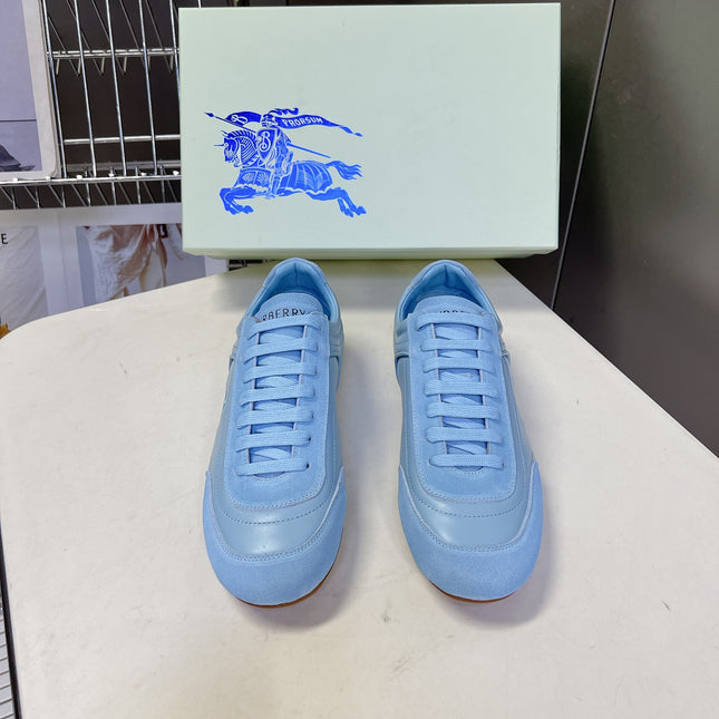 BURBERRY 26S LOW TOP SNEAKERS IN BLUE CALFSKIN AND SUEDE