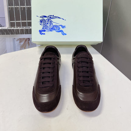 BURBERRY 26S LOW TOP SNEAKERS IN DARK BROWN CALFSKIN AND SUEDE