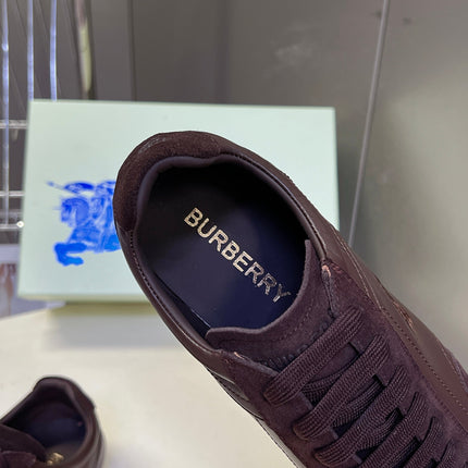 BURBERRY 26S LOW TOP SNEAKERS IN DARK BROWN CALFSKIN AND SUEDE