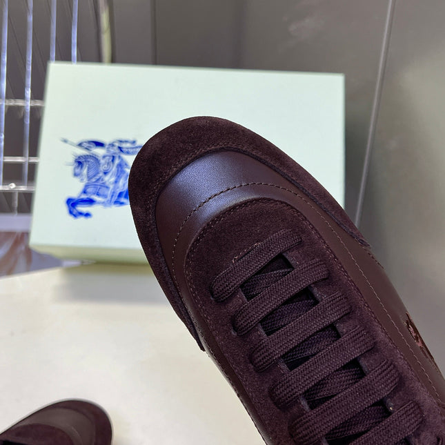 BURBERRY 26S LOW TOP SNEAKERS IN DARK BROWN CALFSKIN AND SUEDE