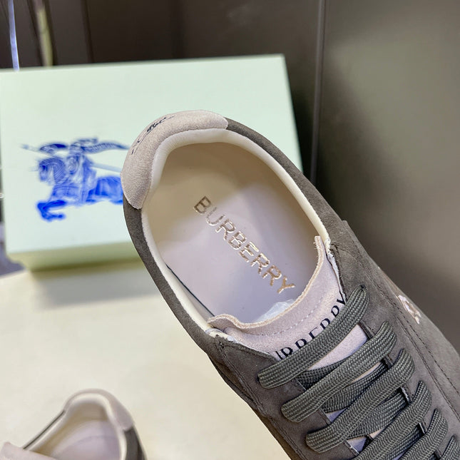 BURBERRY 26S LOW TOP SNEAKERS IN ASH GREY SUEDE