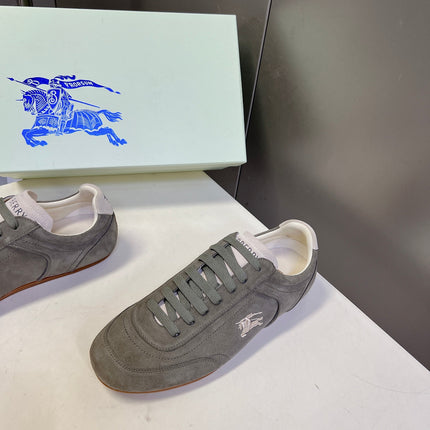 BURBERRY 26S LOW TOP SNEAKERS IN ASH GREY SUEDE