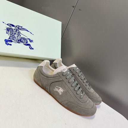 BURBERRY 26S LOW TOP SNEAKERS IN ASH GREY SUEDE