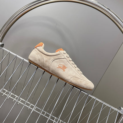 BURBERRY 26S LOW TOP SNEAKERS IN BEIGE AND ORANGE SUEDE