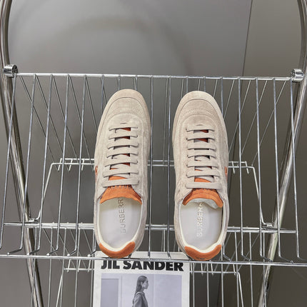 BURBERRY 26S LOW TOP SNEAKERS IN BEIGE AND ORANGE SUEDE