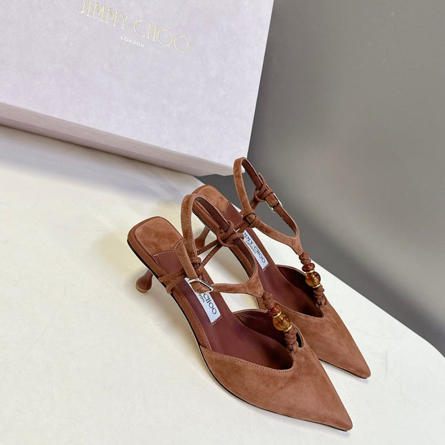 JIMMY CHOO 26S HIGH HEELS 50 MM IN BROWN SUEDE