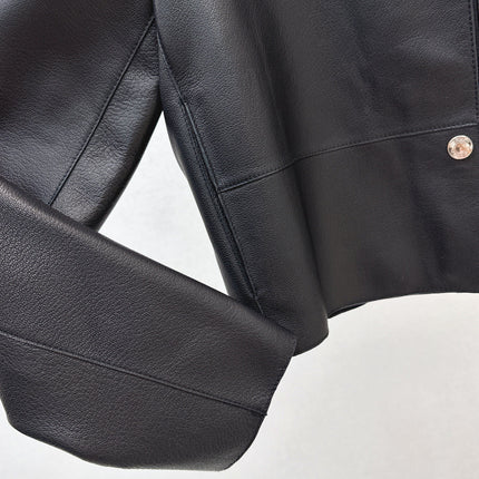 HERMES 25S STAND-COLLAR LEATHER JACKET 454