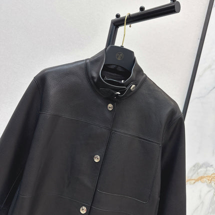 HERMES 25S STAND-COLLAR LEATHER JACKET 454