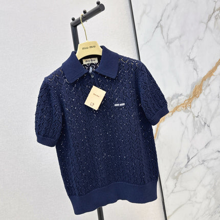 MIUMIU 26S SHORT-SLEEVED KNIT POLO SHIRT STYLE 1041