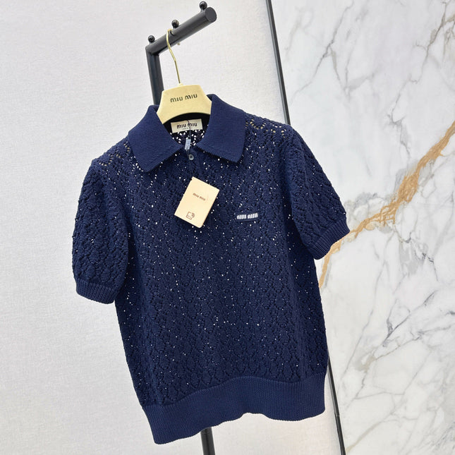MIUMIU 26S SHORT-SLEEVED KNIT POLO SHIRT STYLE 1041