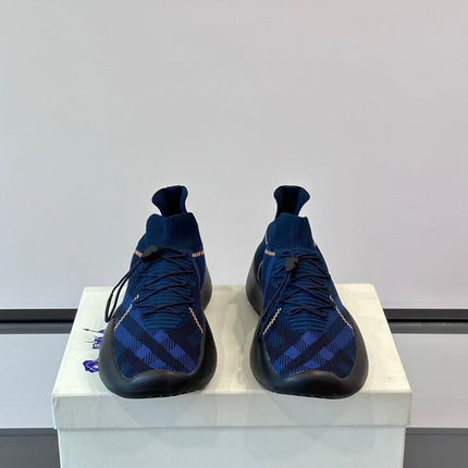 BURBERRY 26S CHECK KNIT SOCK SNEAKERS IN NAVY BLUE FABRIC