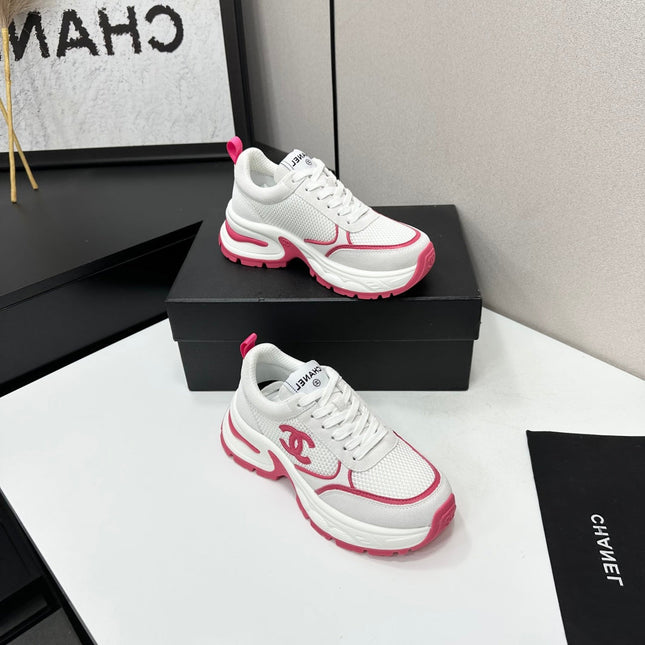CHANEL 26S SNEAKERS IN WHITE AND DARK PINK CALFSKIN