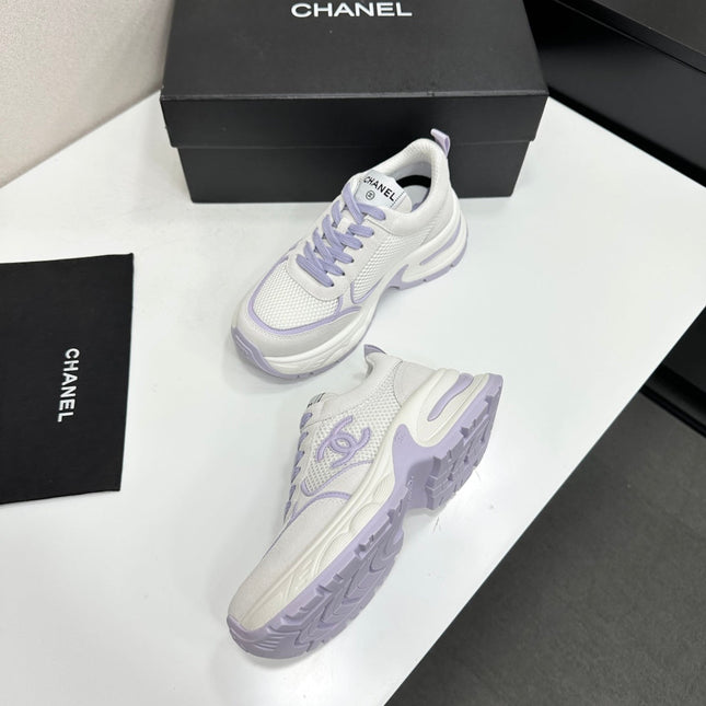 CHANEL 26S SNEAKERS IN WHITE AND LIGHT PURPLE CALFSKIN
