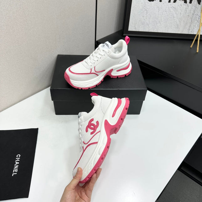CHANEL 26S SNEAKERS IN WHITE AND DARK PINK CALFSKIN