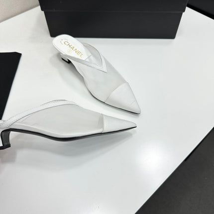 CHANEL 26S HIGH HEELS MULES 35 MM IN WHITE MESH
