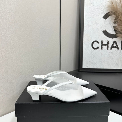 CHANEL 26S HIGH HEELS MULES 35 MM IN WHITE MESH