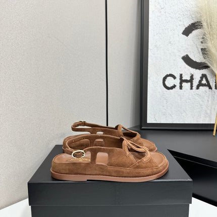 CHANEL 26S FLAT SANDALS IN BROWN SUEDE
