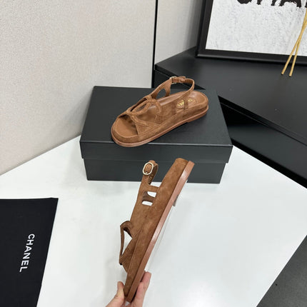 CHANEL 26S FLAT SANDALS IN BROWN SUEDE