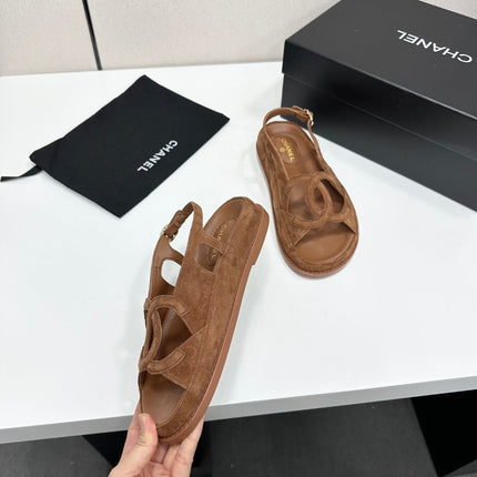 CHANEL 26S FLAT SANDALS IN BROWN SUEDE