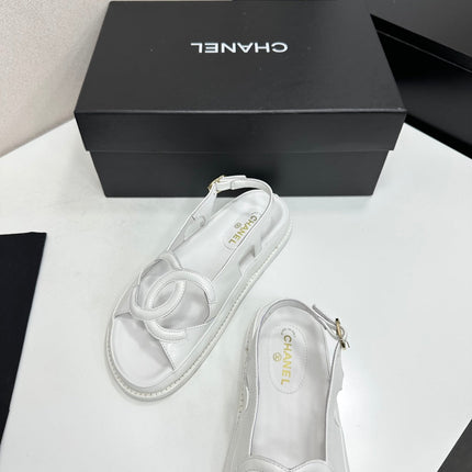 CHANEL 26S FLAT SANDALS IN WHITE LAMBSKIN