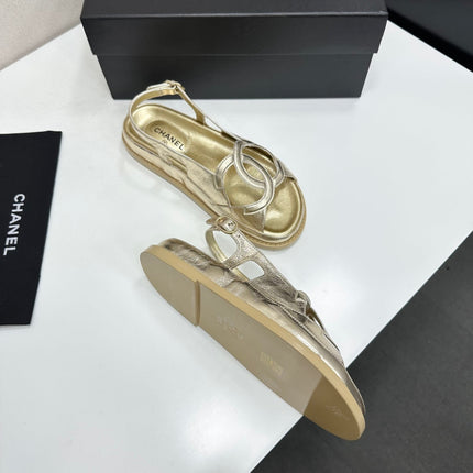 CHANEL 26S FLAT SANDALS IN GOLD LAMBSKIN