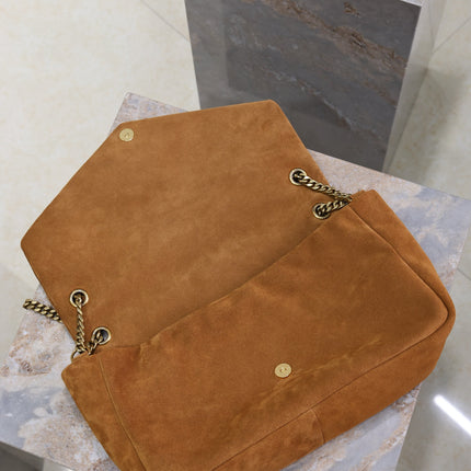 YSL 25S CALYPSO GM 38 IN DARK CARAMEL SUEDE GOLD HARDWARE