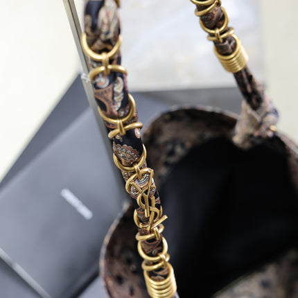 YSL 25S AMALIA 50 IN NAVY MULTICOLOR  SILK TWILL GOLD HARDWARE