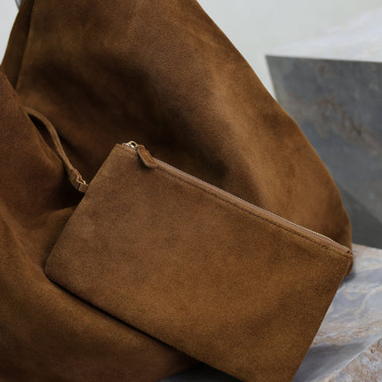 YSL 25S AMALIA 50 IN DARK CARAMEL SUEDE GOLD HARDWARE