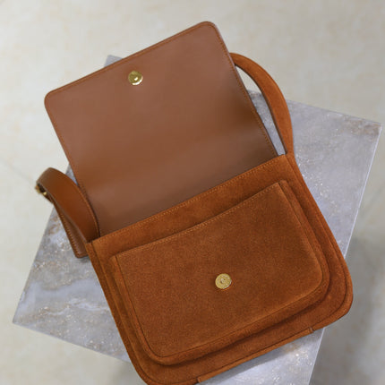 YSL 25S NIKI SATCHEL 22 IN DARK CARAMEL SUEDE GOLD HARDWARE
