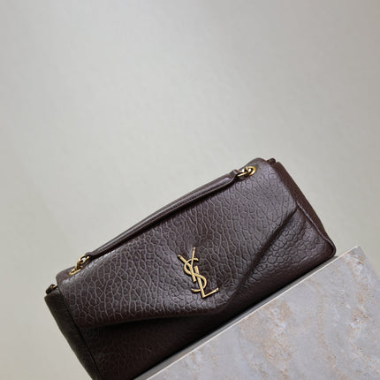 YSL 25S CALYPSO 30 IN DARK CHOCOLATE GRAINED CALFSKIN GOLD HARDWARE