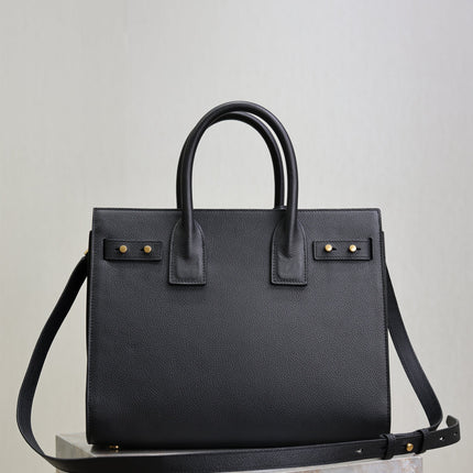 YSL 25S SAC DE JOUR GM 32 IN BLACK SUPPLE GRAINED CALFSKIN GOLD HARDWARE