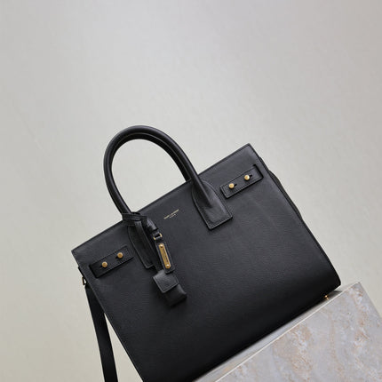 YSL 25S SAC DE JOUR GM 32 IN BLACK SUPPLE GRAINED CALFSKIN GOLD HARDWARE