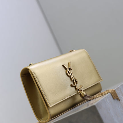 YSL 25S KATE TASSEL 20 IN GOLD METALLIC CALFSKIN GOLD HARDWARE