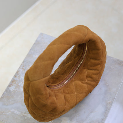 YSL 25S ICARINO MINI 17 IN CARAMEL QUILTED SUEDE GOLD HARDWARE