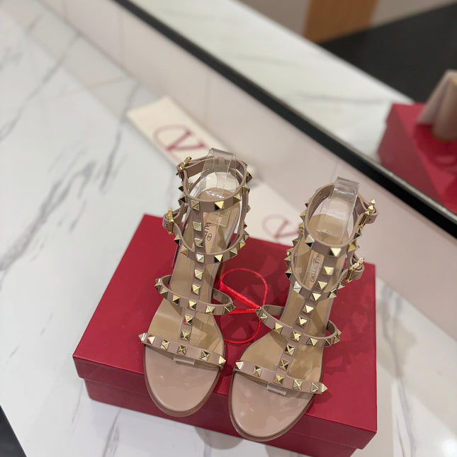 VALENTINO 26S STUDDED HIGH HEEL SANDALS 90 MM IN NUDE CALFSKIN