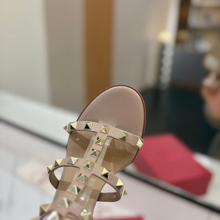 VALENTINO 26S STUDDED HIGH HEEL SANDALS 90 MM IN NUDE CALFSKIN
