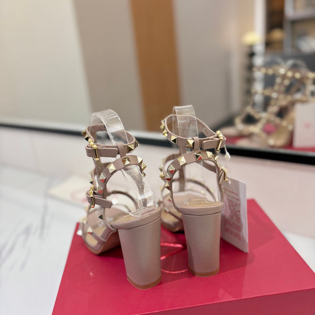 VALENTINO 26S STUDDED HIGH HEEL SANDALS 90 MM IN NUDE CALFSKIN