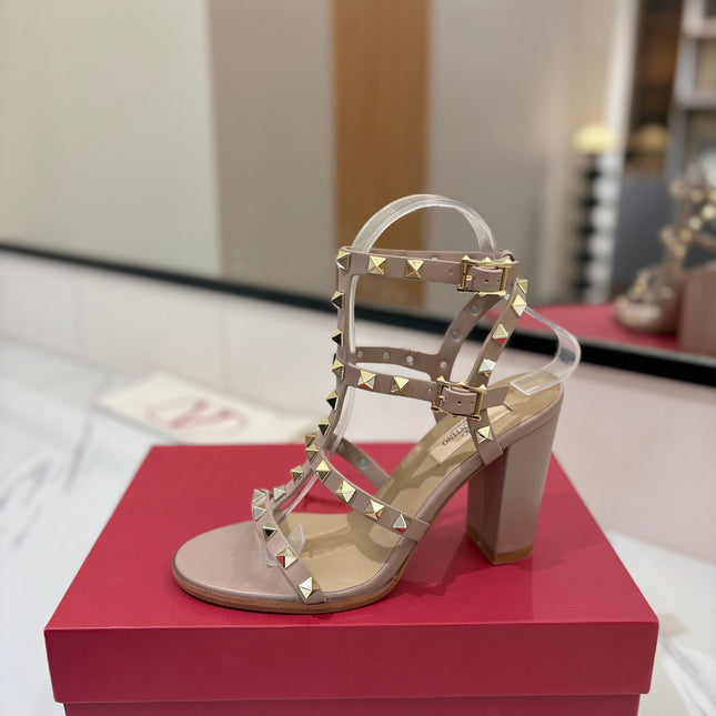 VALENTINO 26S STUDDED HIGH HEEL SANDALS 90 MM IN NUDE CALFSKIN
