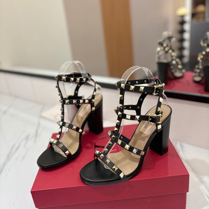 VALENTINO 26S STUDDED HIGH HEEL SANDALS 90 MM IN BLACK CALFSKIN