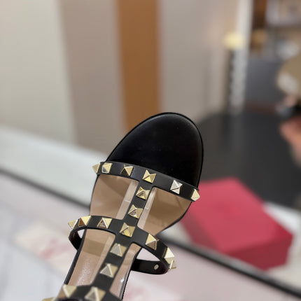 VALENTINO 26S STUDDED HIGH HEEL SANDALS 90 MM IN BLACK CALFSKIN
