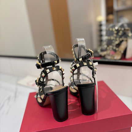 VALENTINO 26S STUDDED HIGH HEEL SANDALS 90 MM IN BLACK CALFSKIN