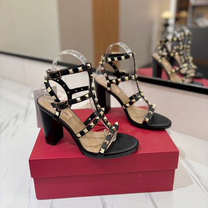 VALENTINO 26S STUDDED HIGH HEEL SANDALS 90 MM IN BLACK CALFSKIN