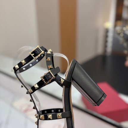 VALENTINO 26S STUDDED HIGH HEEL SANDALS 90 MM IN BLACK CALFSKIN