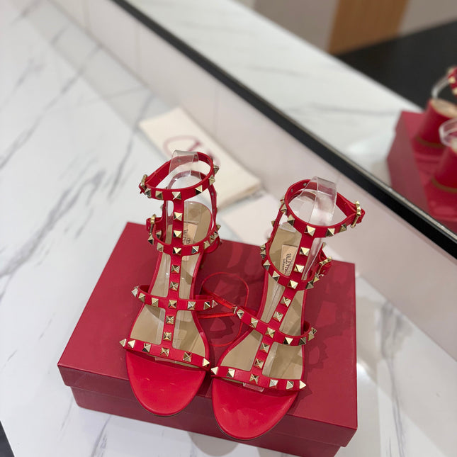 VALENTINO 26S STUDDED HIGH HEEL SANDALS 65 MM IN RED CALFSKIN