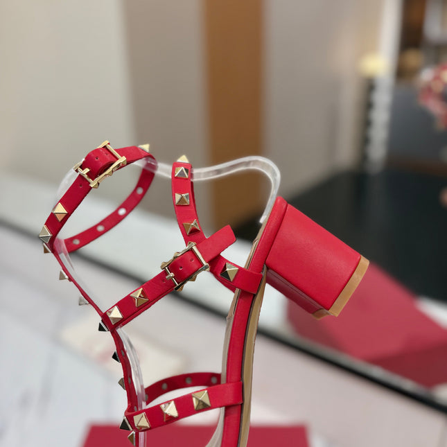 VALENTINO 26S STUDDED HIGH HEEL SANDALS 65 MM IN RED CALFSKIN