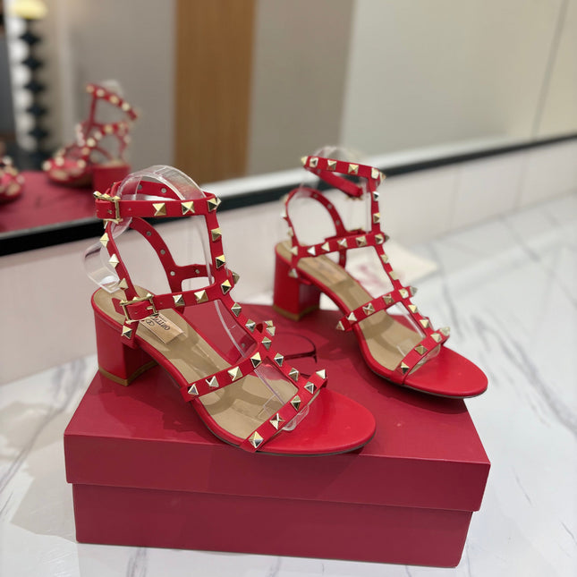 VALENTINO 26S STUDDED HIGH HEEL SANDALS 65 MM IN RED CALFSKIN