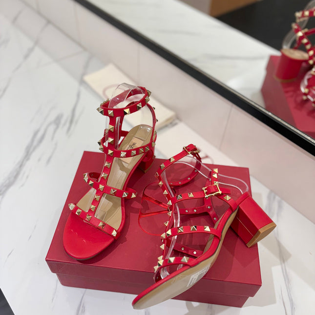 VALENTINO 26S STUDDED HIGH HEEL SANDALS 65 MM IN RED CALFSKIN