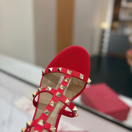VALENTINO 26S STUDDED HIGH HEEL SANDALS 65 MM IN RED CALFSKIN