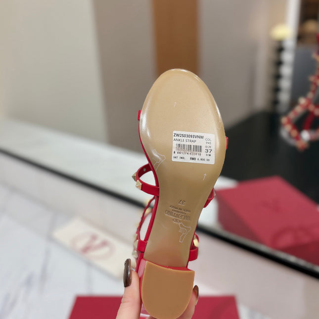 VALENTINO 26S STUDDED HIGH HEEL SANDALS 65 MM IN RED CALFSKIN